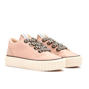 Lanvin Curb Low Top Platform Sneakers Pink with Black-and-White Laces Size 40